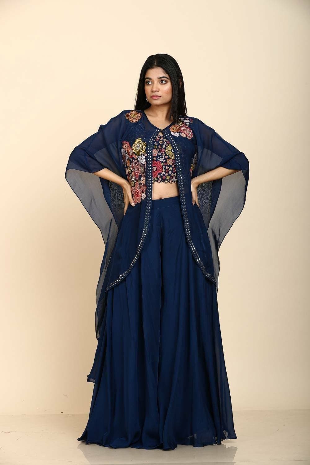 Blue Resham Palazzo Blouse with Jacket — view 1 of 4