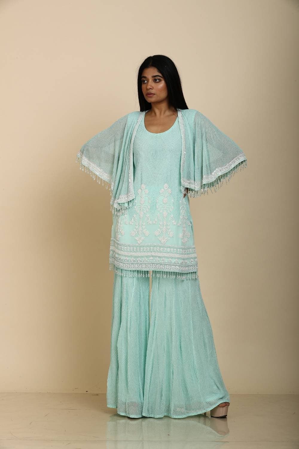 Ferozi Georgette Top Palazzo with Short Shrug & Embroidery — view 1 of 4