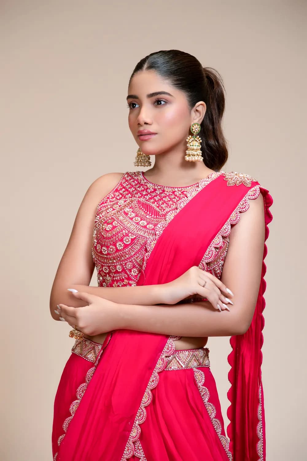 Rani Drape Saree – Hand-Embroidered Organza Saree — view 1 of 6