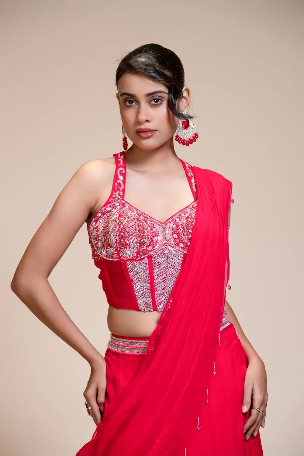 Rani Drape Saree with Embroidered Corset Blouse — view 1 of 6