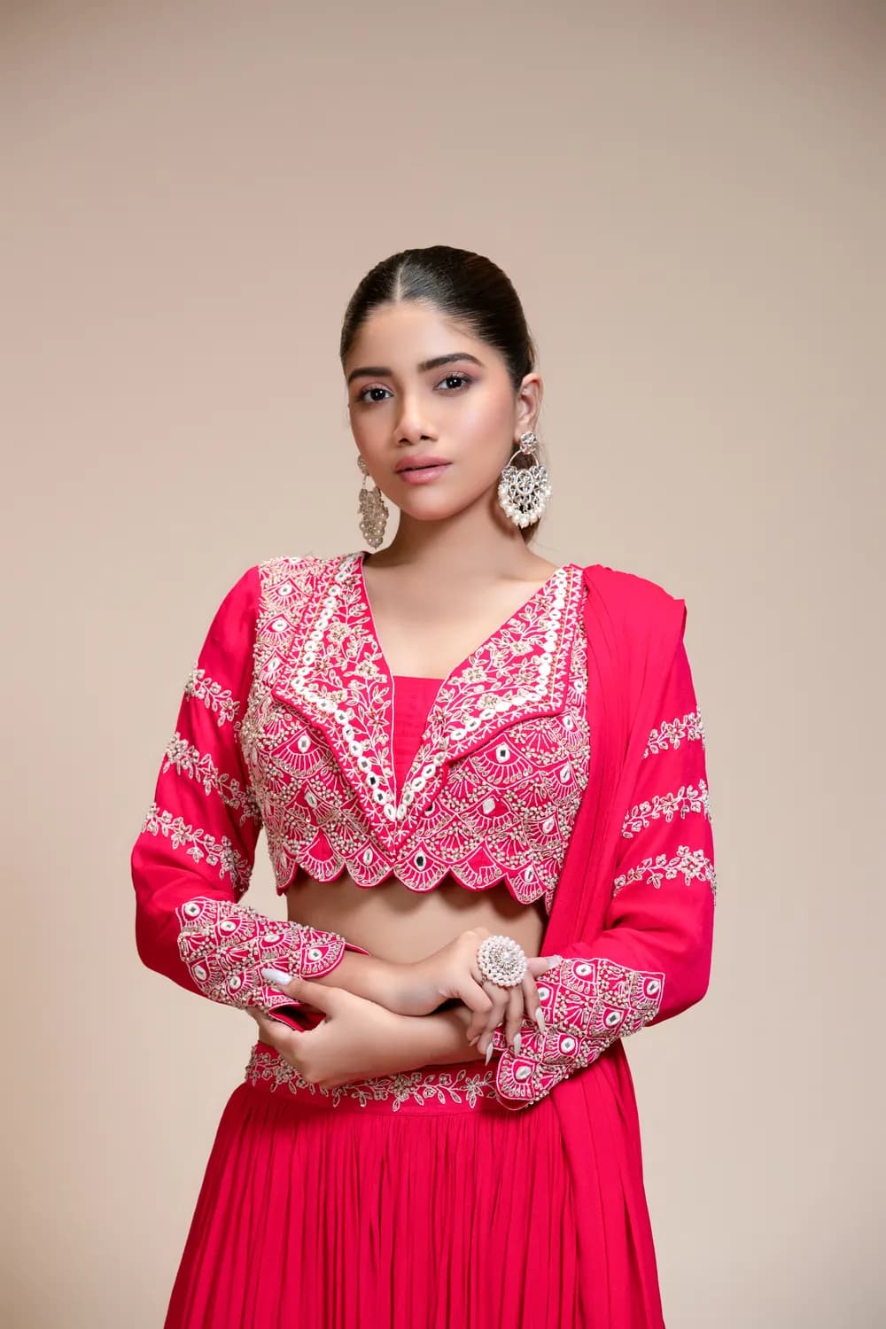 Rani Pink Embroidered Lehenga With Scalloped Collar Blouse — view 1 of 6