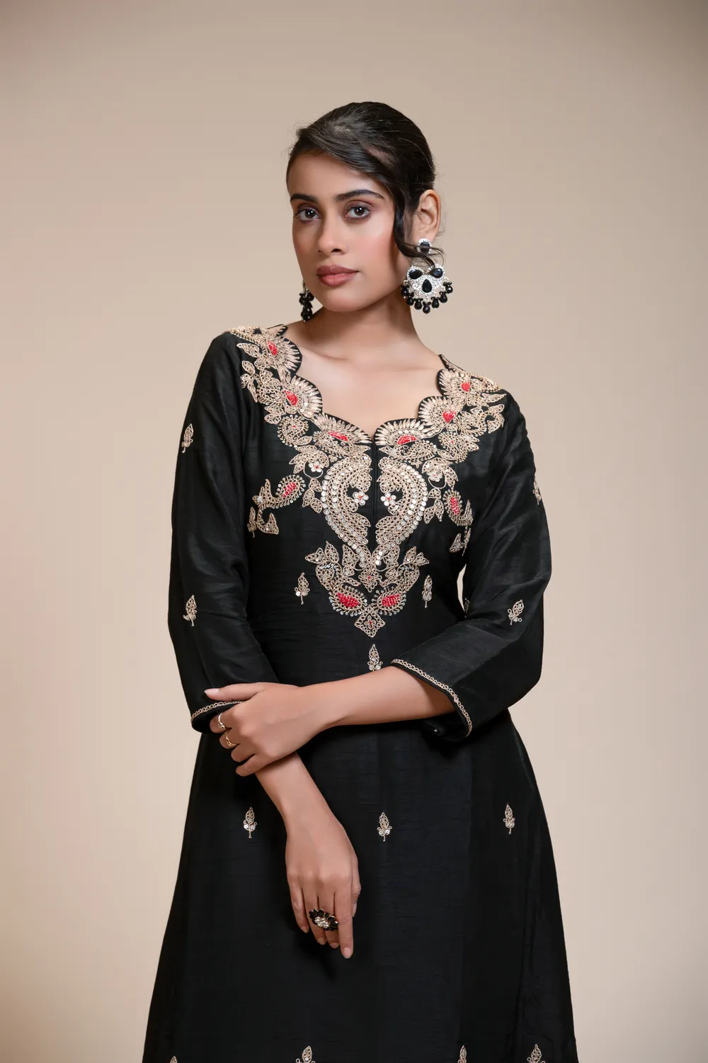 Black Gota Patti Kurta Set with Dupatta and Pants — view 1 of 6