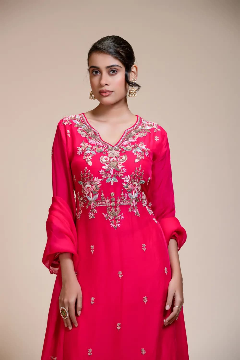Elegant Rani Pink Kurta Set with Sharara & Dupatta — view 1 of 5