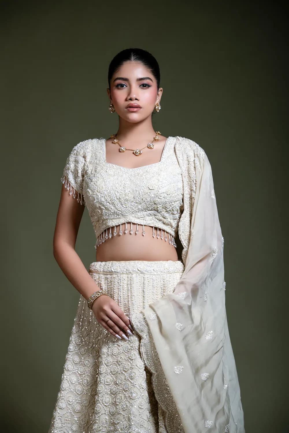 Ivory Embroidered Lehenga Set with Embroidered Blouse & Dupatta — view 1 of 6