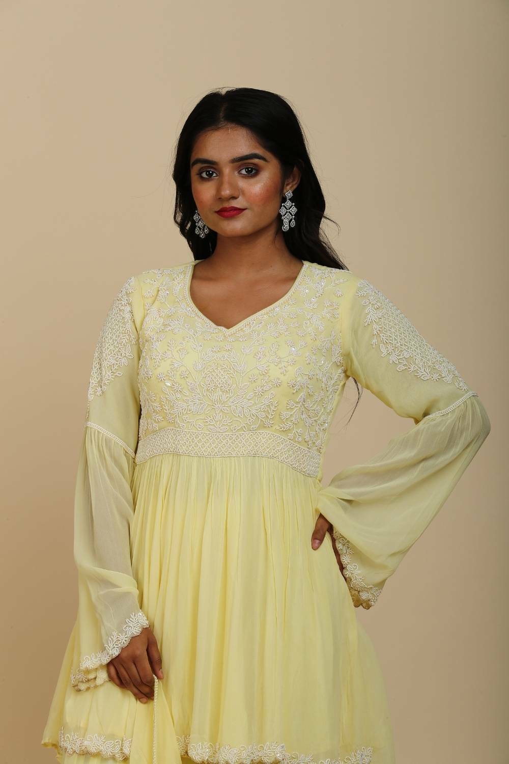 Elegant Lemon Georgette Peplum Sharara Set