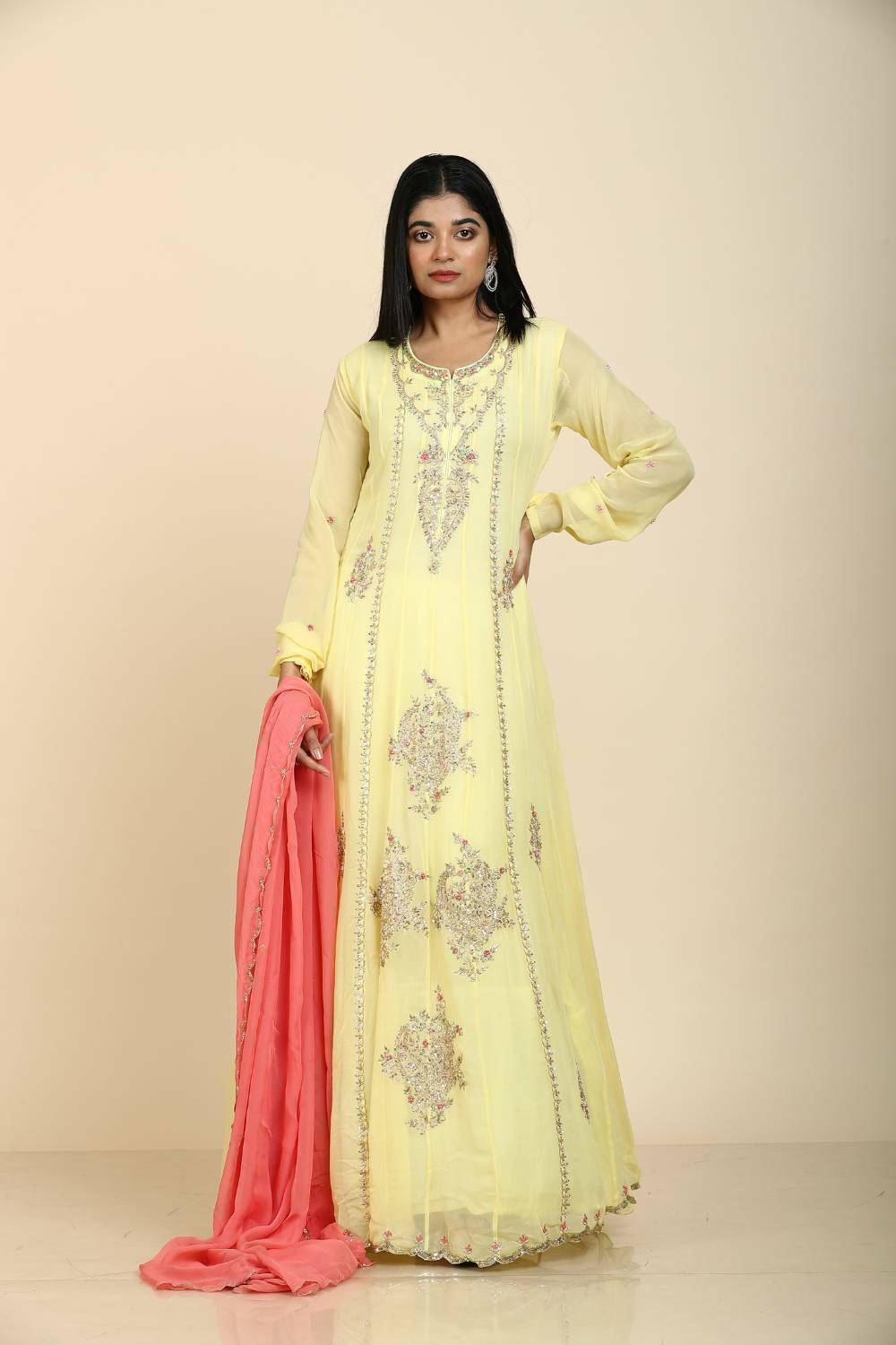 Elegant Lemon Yellow Anarkali Suit with Zari Work
